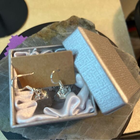 Clear Crystal Quartz Silvertone Point Earrings In Sterling Silver Hooks - Picture 10 of 11